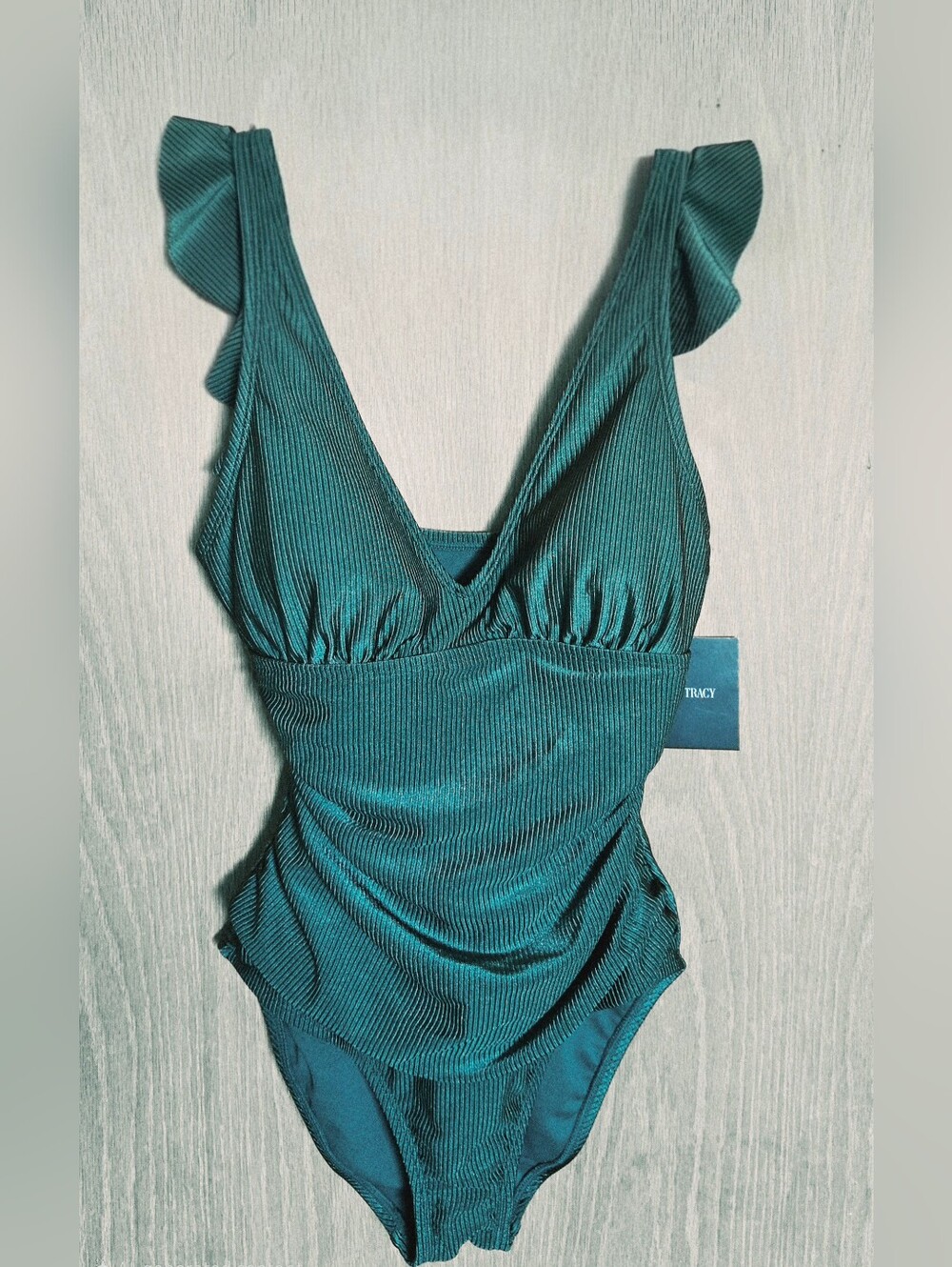 Ellen Tracy Shimmer Green Flutter Sleeve One-piece Swimsuit